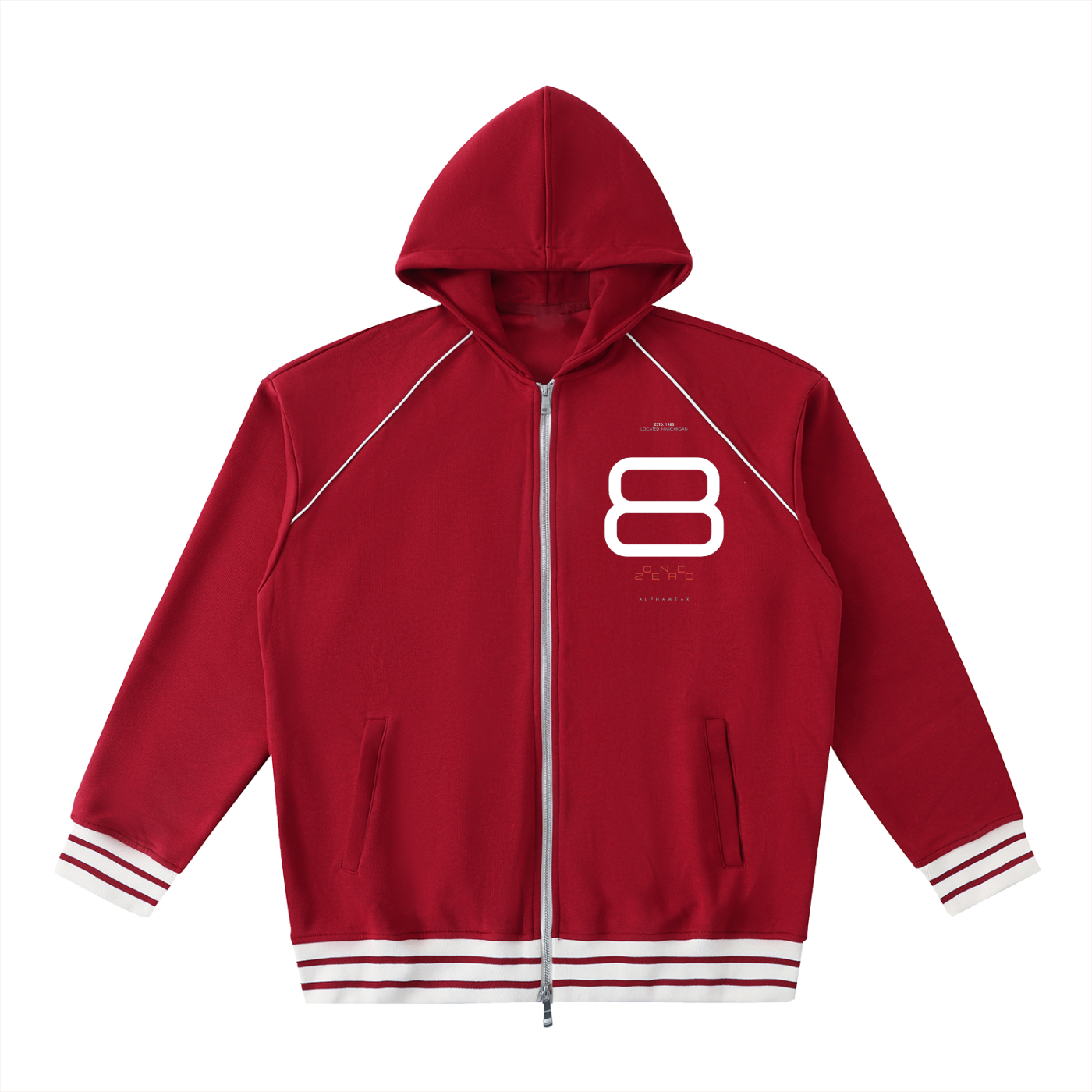 Striped Trim Zip-Up Hoodie