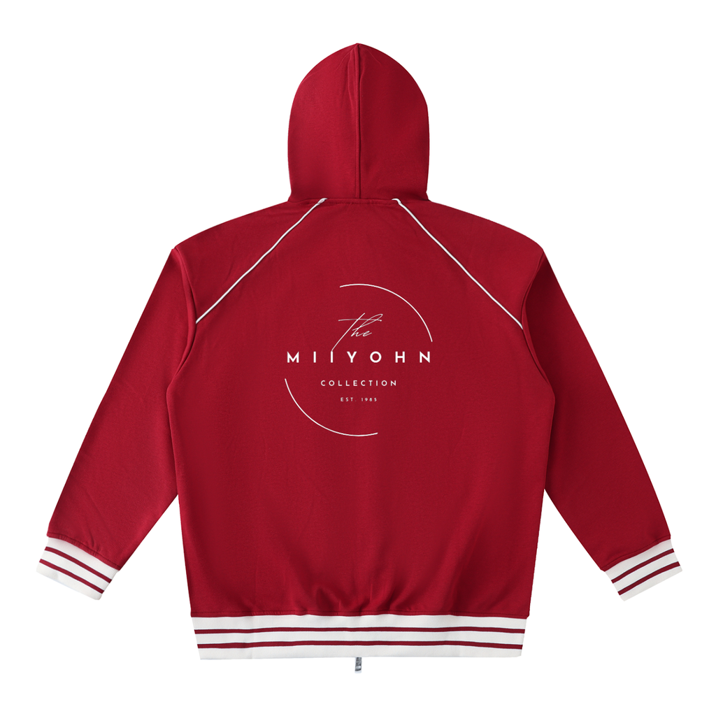 Striped Trim Zip-Up Hoodie