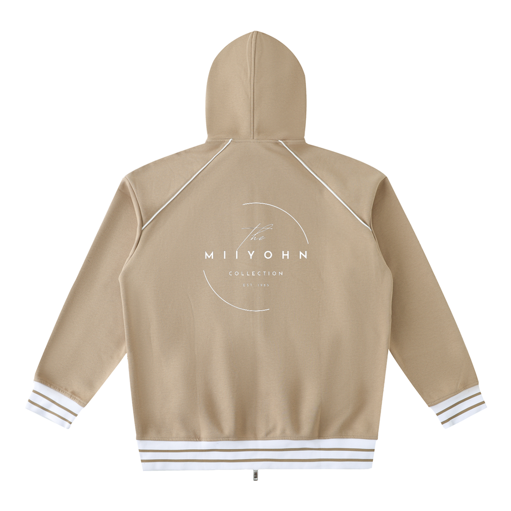 Striped Trim Zip-Up Hoodie