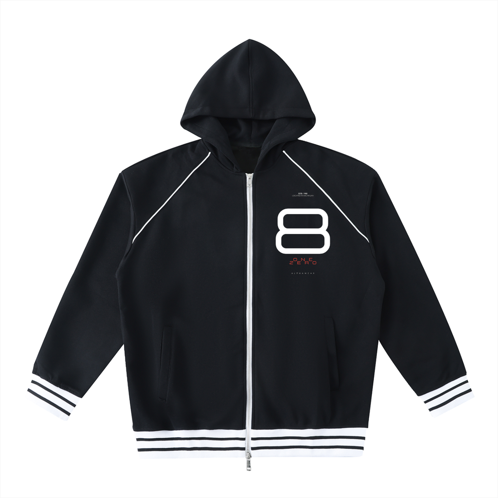 Striped Trim Zip-Up Hoodie